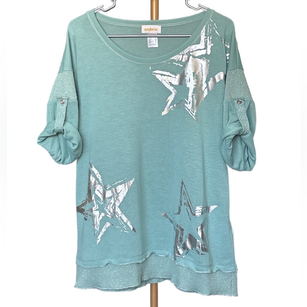Ambria | Women's Teal Top with Silver Star Accents